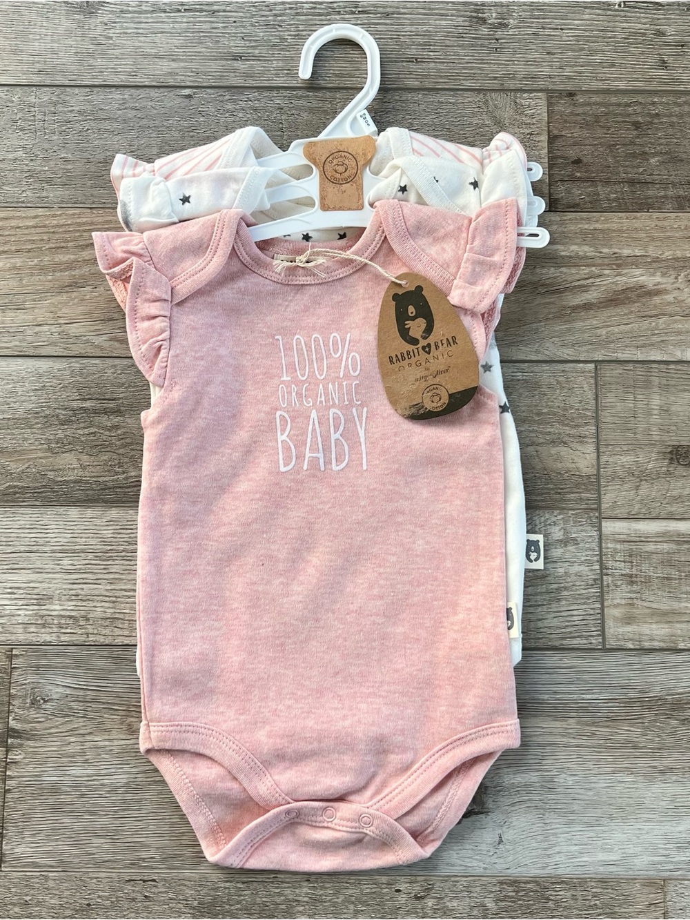 NWT Rabbit + Bear Girl’s Organic Cotton Onesies 3-Pack Size 6/9 Months
